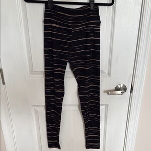 Women’s Lularoe Black and Tan Striped Leggings